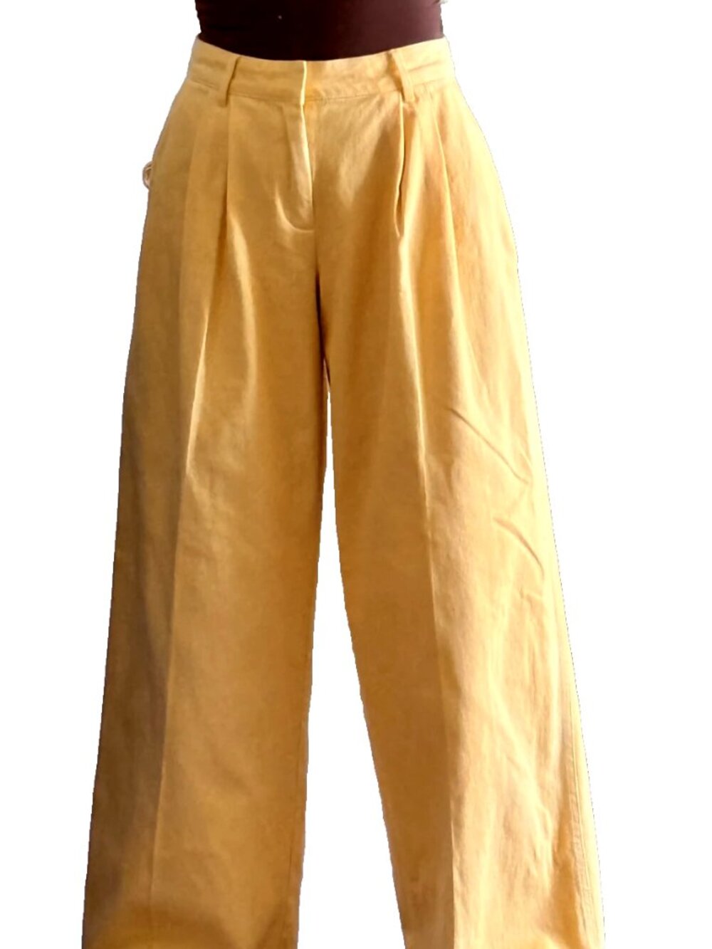 Avec Les Filles Women's  Butter Yellow High Waisted Wide Leg Denim Pants 28 NWT